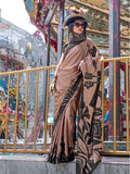 Designer Rust Brown Contemporary Printed Satin Crepe Saree - women's fashion mart