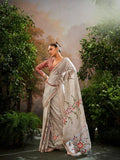 Pristine Pinkish Grey Soft Linen Tissue Hand Brush Printed Saree - women's fashion mart