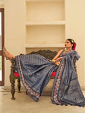 Pleasing and Divine Deep Grey Silk Printed Traditional Saree - women's fashion mart