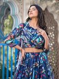 Dreamlike Navy Blue Slim Georgette Floral Printed Lehenga Choli - women's fashion mart