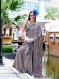 Graceful Grey Satin Silk Printed Traditional Saree - women's fashion mart