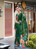 Heartwarming Forest Green Pure Georgette Printed Saree - women's fashion mart