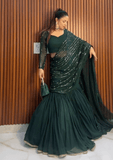 Dark green colour ready to wear lehenga saree -Georgette Saree green women's fashion mart