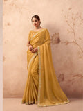 Mesmeric Mustard Fancy Embroidered Party Wear Saree - women's fashion mart