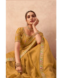 Mesmeric Mustard Fancy Embroidered Party Wear Saree - women's fashion mart