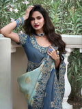 Vibrant Shadow Green Ombre Style Tissue Silk Heavy Embroidered Saree - women's fashion mart