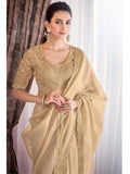 Glorious Golden Tissue Crush Embroidered Saree - women's fashion mart