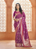 Breathtaking Wine Pure Banarasi Silk Traditional Saree - women's fashion mart