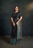 Exquisite Black Silk Georgette Embroidered Ready To Wear Saree - women's fashion mart