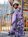Luxurious Lavender Contemporary Printed Satin Crepe Saree - women's fashion mart