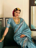 Elegant and Exquisite Aqua Blue Silk Printed Traditional Saree - women's fashion mart