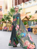 Precious and Vivid Dark Grey Pure Georgette Printed Saree - women's fashion mart