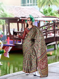 Formidable Dark Beige Satin Silk Printed Traditional Saree - women's fashion mart