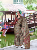 Formidable Dark Beige Satin Silk Printed Saree -Saree Unstitched women's fashion mart