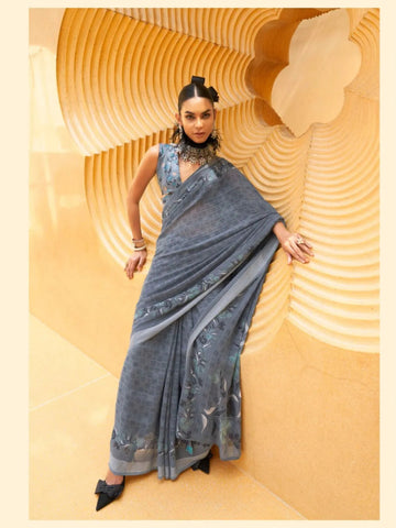 Graceful Grey Daani Georgette Printed Saree - women's fashion mart