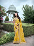 Blazing Yellow Tissue Silk Heavy Embroidered Saree - women's fashion mart