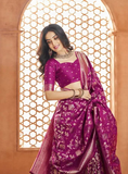 Breathtaking Wine Pure Banarasi Silk Saree -Saree Unstitched women's fashion mart