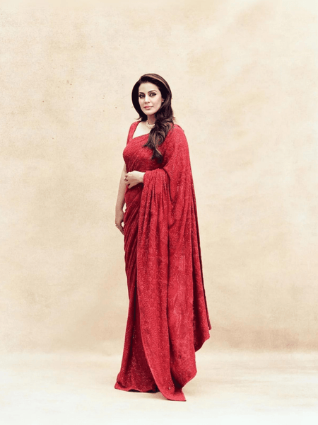 Bollywood style red heavy sequence work saree -Georgette Saree Red women's fashion mart