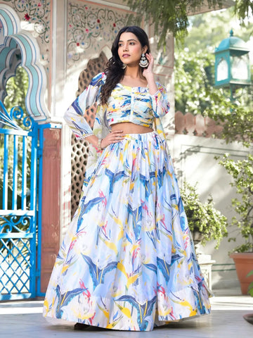 Unforgettable White Slim Georgette Floral Printed Lehenga Choli - women's fashion mart