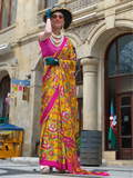 Elegant Mustard-Pink Contemporary Printed Satin Crepe Saree -Saree Unstitched women's fashion mart