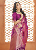 Breathtaking Wine Pure Banarasi Silk Traditional Saree - women's fashion mart
