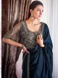Resplendent Royal Blue Chiffon Shimmer Embroidered Saree - women's fashion mart