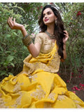 Blazing Yellow Tissue Silk Heavy Embroidered Saree - women's fashion mart