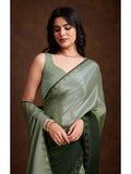 Gorgeous Green Shaded Chinon Swarovski Worked Saree - women's fashion mart