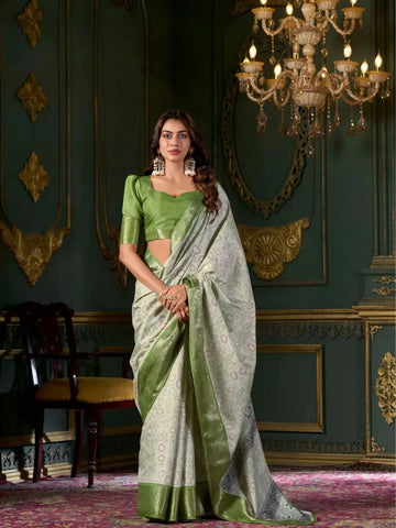 Passionate Pista Green Soft Dola Silk Printed Saree - women's fashion mart