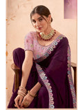 Heartwarming Wine Fancy Embroidered Party Wear Saree - women's fashion mart