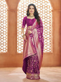 Breathtaking Wine Pure Banarasi Silk Traditional Saree - women's fashion mart