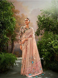 Captivating Cream Soft Linen Tissue Hand Brush Printed Saree - women's fashion mart