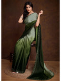 Gorgeous Green Shaded Chinon Swarovski Worked Saree - women's fashion mart
