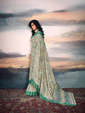 Dignified Dark Green Cotton Silk Digital Printed Saree - women's fashion mart