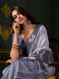 Graceful Dark Grey Soft Dola Silk Printed Saree - women's fashion mart