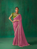 Fabulous Dusty Pink Satin Jacquard Worked Party Wear Saree - women's fashion mart