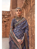 Elegant Navy Blue Viscos Silk Ajrakh and Kalamkari Printed Saree - women's fashion mart