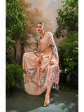 Captivating Cream Soft Linen Tissue Hand Brush Printed Saree - women's fashion mart