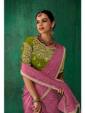 Fabulous Dusty Pink Satin Jacquard Worked Party Wear Saree - women's fashion mart