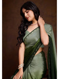 Gorgeous Green Shaded Chinon Swarovski Worked Saree - women's fashion mart