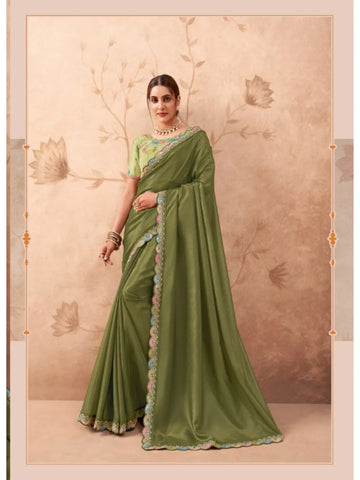 Enchanting Light Green Fancy Embroidered Party Wear Saree - women's fashion mart