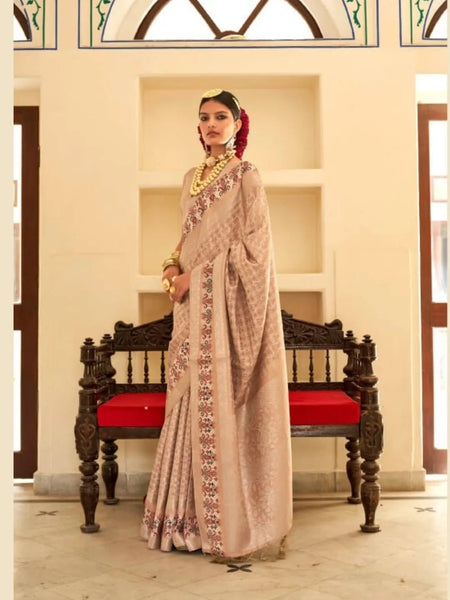 Enchanting and Vivid Cream Silk Printed Traditional Saree - women's fashion mart