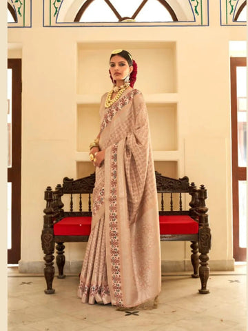 Enchanting and Vivid Cream Silk Printed Traditional Saree - women's fashion mart