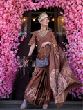 Blazing Brown Contemporary Printed Satin Crepe Saree - women's fashion mart