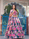 Peerless Pink Slim Georgette Floral Printed Lehenga Choli - women's fashion mart