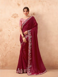 Magnificent Maroon Fancy Embroidered Party Wear Saree - women's fashion mart