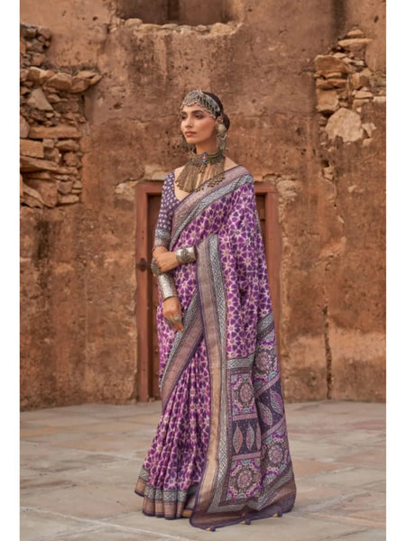Iconic Wine Viscos Silk Ajrakh and Kalamkari Printed Saree - women's fashion mart