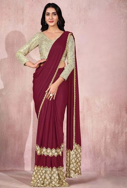 Enchanting Designer Lycra Silk Sequined Ready To Wear Saree - women's fashion mart