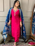 Precious Pink Embroidered Viscos Chanderi Salwar Kameez - women's fashion mart