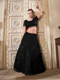 Black Floral  Net Lehenga Set For Bridal Wear - women's fashion mart